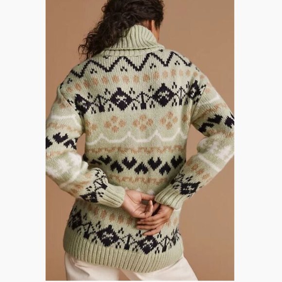 Anthropologie Turtleneck Tunic Sweater Fair Isle Mint Green - Small - Picture 3 of 9